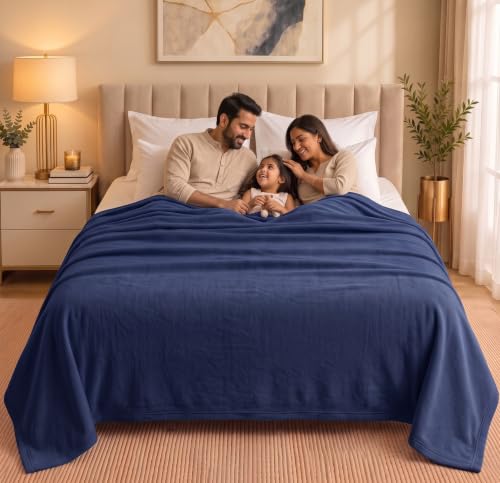 Image of HOMEKART 300 TC All Season Solid /Plain Lightweight Polar Fleece Double Bed Blanket (230 x 230 cm), Light Blue