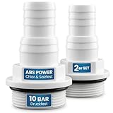 Aquakern Schlauchtülle ABS 1 1/2 Zoll x 32-38 mm 2er Set [Außengewinde x Schlauchtülle] für Filterpumpen & Filterkessel | hält bis zu 10 Bar Druck