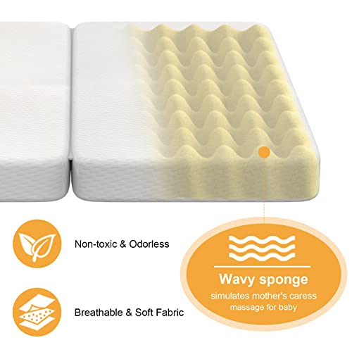 Jowenia Tri-Fold Pack And Play Mattress Topper, Baby Double Sided Breathable Pack N Play Pad With Waterproof Cover, Portable Foldable Mattress For Crib Playpen Mattress For Boys Girls 38" X 26" #TOP3