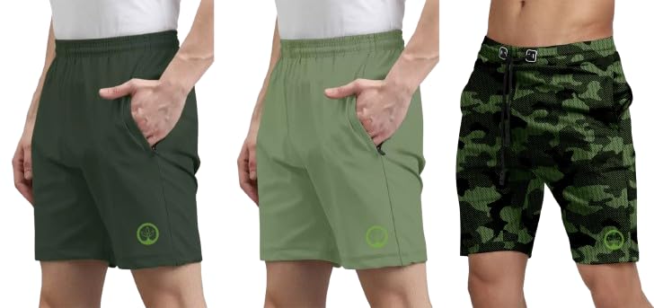 Shine N Show Men's Cotton Blend Stylish, Regular Fit Shorts (Dark Green/Pista/MultiGreen)(Pack of 3)-image-38
