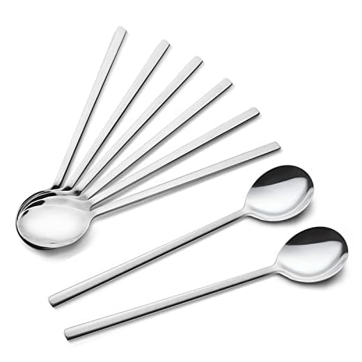 Spoons, 8 Pieces Stainless Steel Korean Spoons,8.5 Inch Soup Spoons, Korean Spoon with Long Handles, Rice Spoon, Asian Soup Spoon for Home, Kitchen, or Restaurant