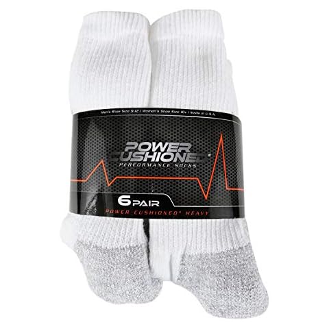 POWER-CUSHIONED Performance Crew Large 6 Pair Pack (White), LARGE (Men's shoe size 9-12) Cover