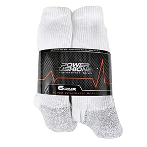 POWER-CUSHIONED Performance Crew Large 6 Pair Pack (White), LARGE (Men’s shoe size 9-12)