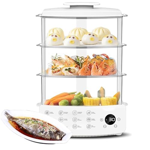 Vaporiera elettrica a 3 livelli, pentola a vapore elettrica da 900 W, appuntamento intelligente 24 ore su 24, spegnimento automatico, display touch screen a LED, 12 menu principali, per cuocere