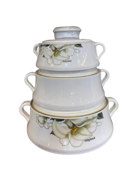Lorenzo Glass LID Casserole 500,1000,1500 ML 3 PC Set (White) (White)