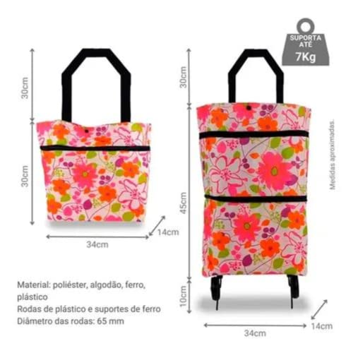 Sacola para Compras Dobrável Carrinho com feira