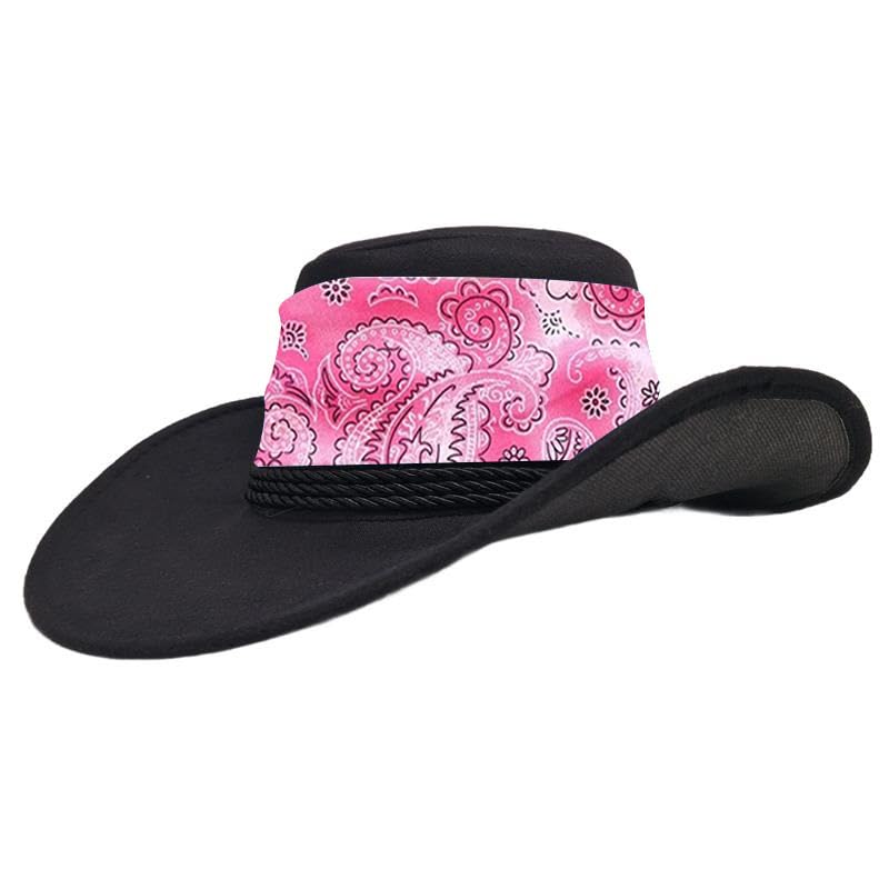 Cowboy Hat Black Paisley Pink Sun Cap Faux Felt Leather Suede Fancy Dress Party Cowgirl Costume Outfit Western Travel Outdoor Sun Protection Mens Womens