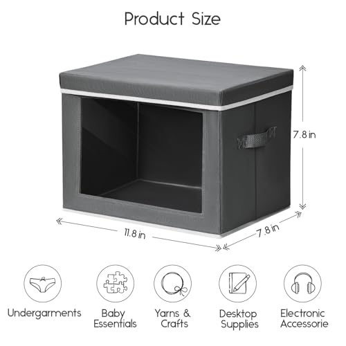 Image of Homsorout Storage Bins with Lids - Small Fabric Organizers with Window, Collapsible Storage Bins for Clothes, Decorative Closet Organizers for Towels, Tshirt, 3 Pack, Dark Grey