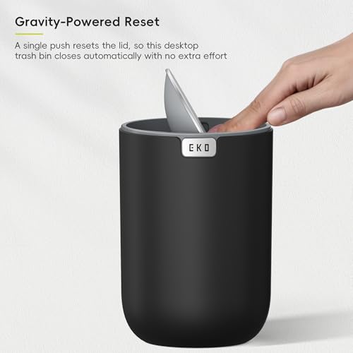 EKO Fandy 0.58 Gal/2.2L Mini Trash Can with Lid, Swing-Top Desktop Trash Can for Bathroom, Countertop, Vanity, Desk or Office, Small Garbage Bin (Black) by EKO - Image 7