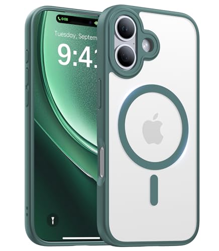 KCQNine Magnetic for iPhone 17 Case,[Anti-Slip][Compatible with MagSafe][Military Grade Drop Protection] Shockproof Protective Translucent Matte Phone Case for iPhone 17 Case,Night Green