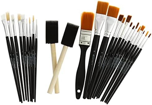 Hello, Artist! 25 Piece Craft Brush Value Pack, Suitable for All Creatives, for Use with Acrylic, Watercolor, Tempera, Gouache, and More