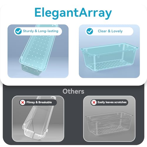 Image of ElegantArray 12-Piece Drawer Organizer Set, 4 Sizes Versatile Plastic Vanity Organizer for Makeup, Stationery, Gadgets, in Kitchen, Bathroom, Office, and Bedroom, Sea Blue