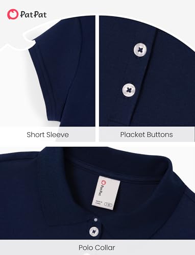 PATPAT Girls Navy Polo Shirts Cotton Short Sleeve School Uniform 7-8 Years