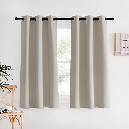 NICETOWN Kitchen Curtains, Short Curtains for Bedroom Windows, Natural, 34" W by 60" L, 1 Pair, Thermal Insulated Room Darkening Curtain Panels for Gi