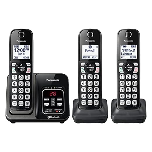 Panasonic Expandable Cordless Phone System with Link2Cell Bluetooth, Voice Assistant, Answering Machine and Call Blocking - 3 Cordless Handsets - KX-TGD663M (Metallic Black)