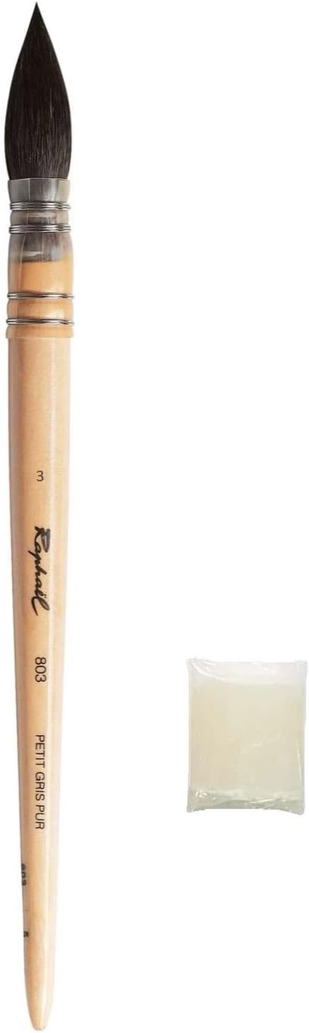 Raphael Watercolour Wash Brush Small Pure Grey Feather-Mounted Series 803 No. 3 + 1 Soap