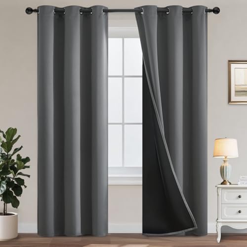 Yakamok Grey Blackout Curtains 84 inches Long for Bedroom 38" Wide 2 Panels