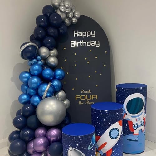 Image of Blue Balloon Arch Kit, Navy Blue and Silver Balloons Garland Arch Kit with Different Size, Metallic Blue Silver Balloons for Birthday Baby Shower Graduations Class of 2026 Prom Decorations