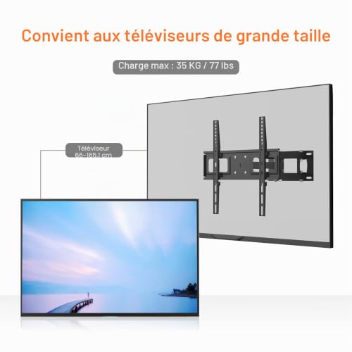 Fixation murale TV inclinable et extensible supportant 35KG max - 4