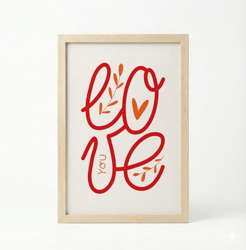 Image of BLINKART love typography Aesthetic Modern Art Walls With Frame | Natural Wood Texture | Living Room Bedroom Office Wall Decoration | Poster Home Decor Frames Wall Bedroom | 12x8 Inches (D62)