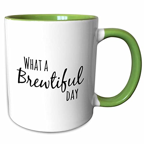 3dRose What A Brewtiful Day Quote Gabriella B 15oz Two-Tone Green Mug
