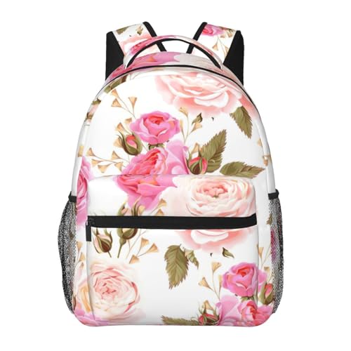 Sac à dos léger en toile noire avec motif fleurs roses pour adulte format pratique universel