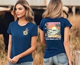 Women's Christian Bible Verse Graphic T Shirts Vintage Jesus Faith Pray Cross Print Tees Crewneck 2 Sided Tops (Large, Blue-4)