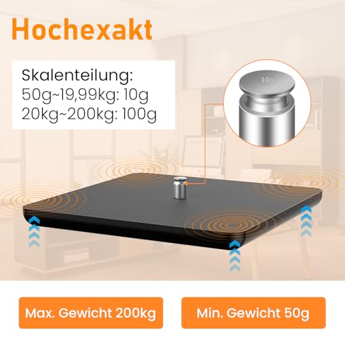 Mefine Paketwaage 200 kg/10 g, Präzise Plattformwaage mit Halte- & Tara-Funktion, Industriewaage mit Wand-LCD-Display, Stromkabel oder Batteriebetrieb, ideal für Lager, Gepäck & E-Commerce Verkäufer
