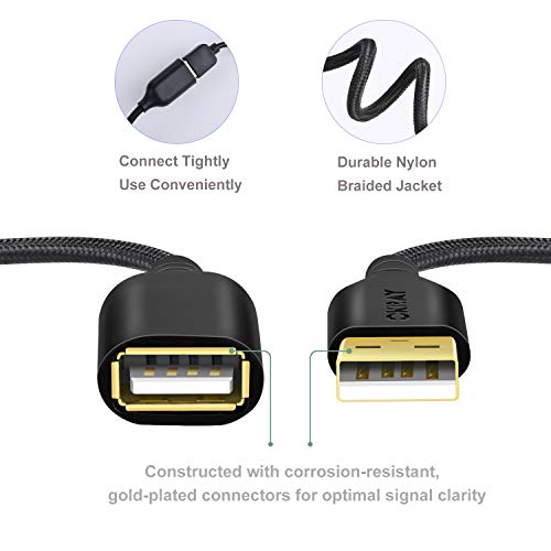 Okray Usb Extension Cable 10Ft, 2 Pack Nylon Braided Usb 2.0 Extender Cable Cord - A Male To A Female With Gold-Plated Connector Compatible For Usb Flash Drive, Mouse, Keyboard, Printer (Black Black) #TOP1