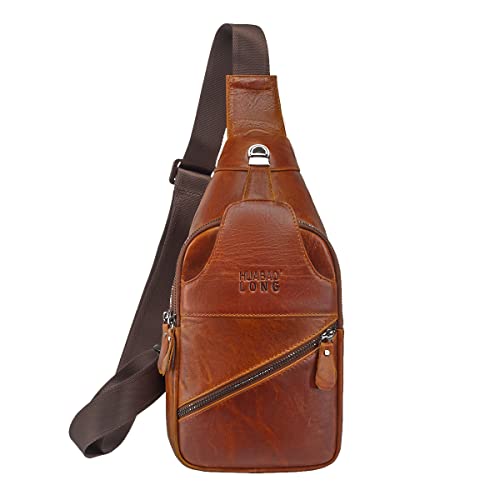 LEASOUL Brusttasche Herren Leder Crossbag Wasserdicht Sling Rucksack Sling Bag Echtleder Schulterrucksack Schulltlertasche Crossbody Bag Tragtasche für Wandern Arbeit Radfahren Reise Cover