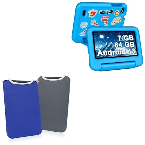 BoxWave Case Compatible with SEBBE Kids Tablet Android 13 Tablet (7 in) - SlipSuit, Soft Slim Neoprene Pouch Protective Case Cover - Super Blue/Charcoal Grey (Reversible)