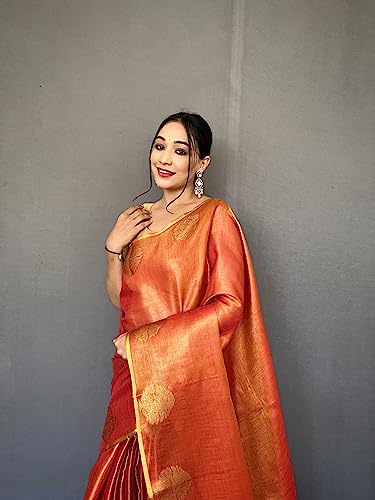 Image of Panzora Women's Tissue Silk Jacquard Weaving Saree With Unstitched Blouse Piece