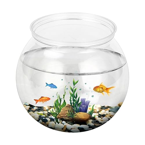 Goldfish Bowl Drum, Round Fish Tank Bowl, Transparent Glass Fish Bowl Fall-Resistant Betta Fish Bowl, Desktop Glass Bubble Bowl Decorative Clear Plant Bowl for Betta Fish, Potted Plants