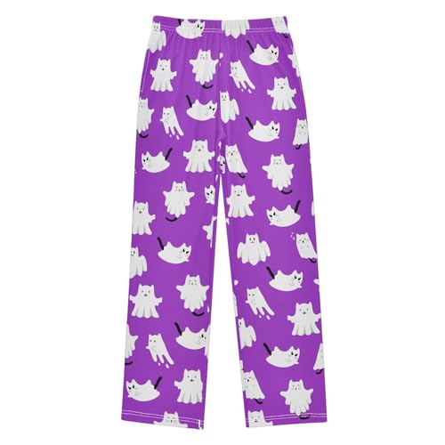 Boys' Pants Halloween White Ghost Cat Long Bottoms Jogger Pants Elastic Waist Trousers with Pockets S-XL