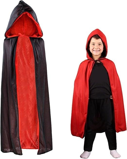 Capa vampiro para criança, capa preta com capuz, disfarce de Halloween para menino menina, disfarce cappuccino vermelho, disfarces de vampiro, reversível, disfarces para cosplay de bruxa vampiro