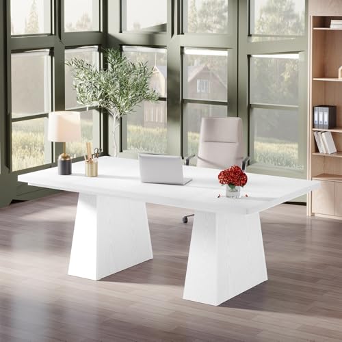 Image of Tribesigns 63-Inch Executive Desk, Large Office Computer Desk with Double Pedestal, Modern Simple Workstations Writing Table Conference Table Business Furniture for Home Office, White