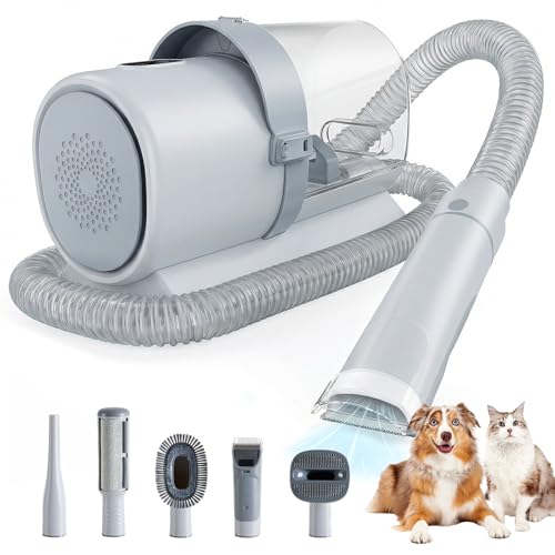 Image of DUMOS Pet Grooming Vacuum Kit, 3 Adjustable Suction Modes Dog Hair Clipper, 5 Professional Grooming Tools with Low Noise Cat Hair Clippers, 2.5L, Gray