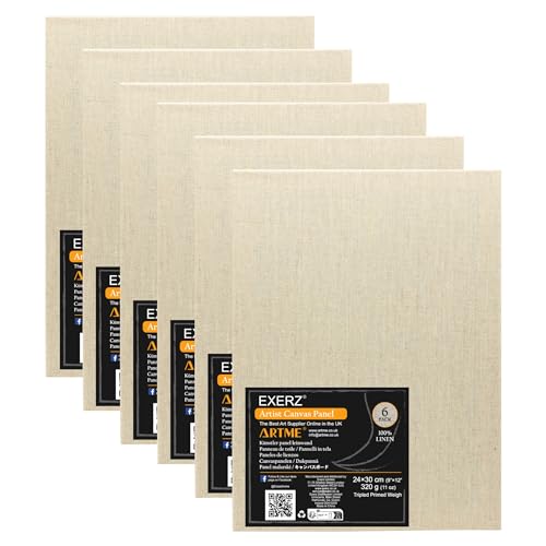 Exerz 24x30cm Pannelli in tela 100% lino - 3 mm, 320 g/m², tripla primer/senza...