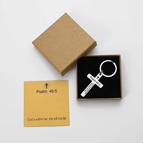 Baoriver Bible Verse Psalm 46:5 God Is Within Her, She Will Not Fall Pendant Keychain Religious Jewelry Inspirational Christian Gift #TOP4