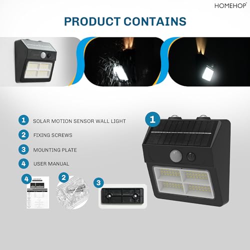 Image of Homehop Solar Wall Security Motion Sensor Lights Waterproof Automatic LED Lamp for Outdoor Home,Garden, Balcony, Pathway (Pack of Two)