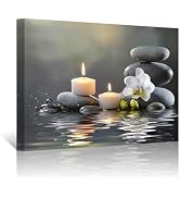 PBXBJY Bathroom Wall Art Orchid Flower with Black Zen Stone Pictures SPA Candle Picture Prints St...