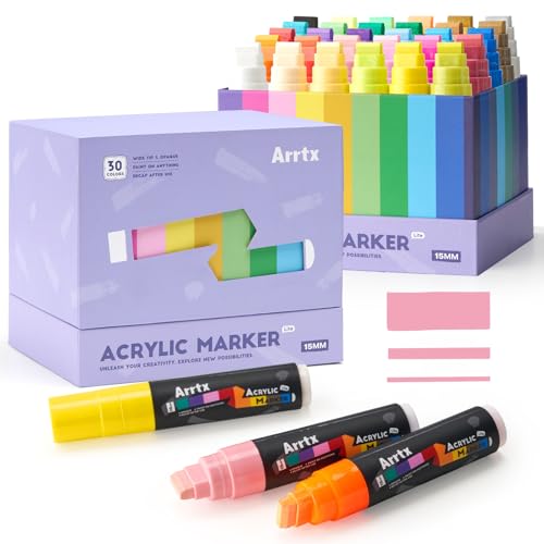 Arrtx 30色アクリルマーカー、15mmジャンボフェルトチップアクリルペイントペン、岩絵、石、ガラス、イースターエッグ、木材、布絵用 - アートマーカー DIY クラフト作成 アート用品