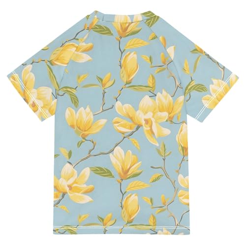 ALAZA Kids Rash Guard Girls Toddler Swim Shirts Short Sleeve Yellow Magnolia Flowers UPF 50+ 3T2