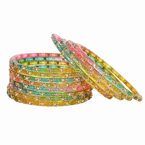 Image of Swara Creations Glass Bangles set for Women | Zirconwork Golden Raindrops Bangles Collection | Ethnic, Festive & Special Occassions(12Pcs)(SKU287)