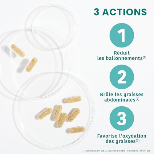 Santarome Bio - Ventre Plat I Complément Alimentaire Minceur Perte de Poids I Action Ciblée Rondeurs Abdominales - A base de plantes Bio - Carvi, Thé vert I 30 comprimés I Végan I Made In France – Image 4