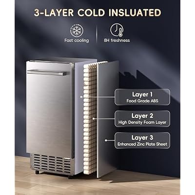 ecozy Undercounter Nugget Ice Maker, 66 Lbs/Day, Soft Pebble Chewable Ice, Bulit-in & Freestanding, Horizontal Handle, Reversible Door, Self-Cleaning & 24H Timer - Stainless Steel