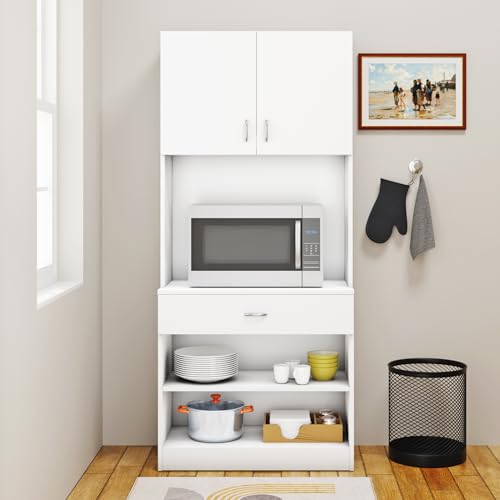 Image of VIKI Furniture | Kitchen Cabinet - Drawer with Doors & Open Shelves, Organizer for Kitchen, Bedroom, Hallway & Living Room (Frosty White - 40D x 80W x 180H cm) | 1 Year Warranty