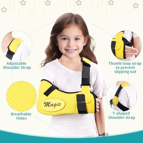Arm Sling Shoulder Injury Brace for Kids,Kids Arm Sling Shoulder Immobilizer with Waist Strap,Wrist, Elbow,Clavicle Fracture Post-Surgery(Yellow)