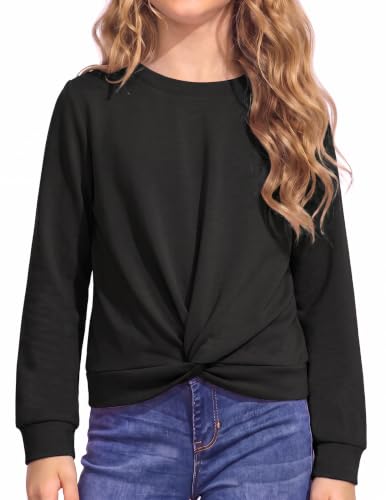 Image of Arshiner Girls Sweatshirt Twist Front Jumper for 14-15 Years Black
