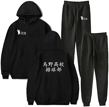 Flyself 3D Haikyuu Felpa, Karasuno High School Kageyam Hinata Shoyo Tobio Anime Cosplay Felpe Con Cappuccio + Pantaloni 2 Pezzi Tuta Casuale Sportivo Maglione Pullover Streetwear Per Uomo Donna - 8